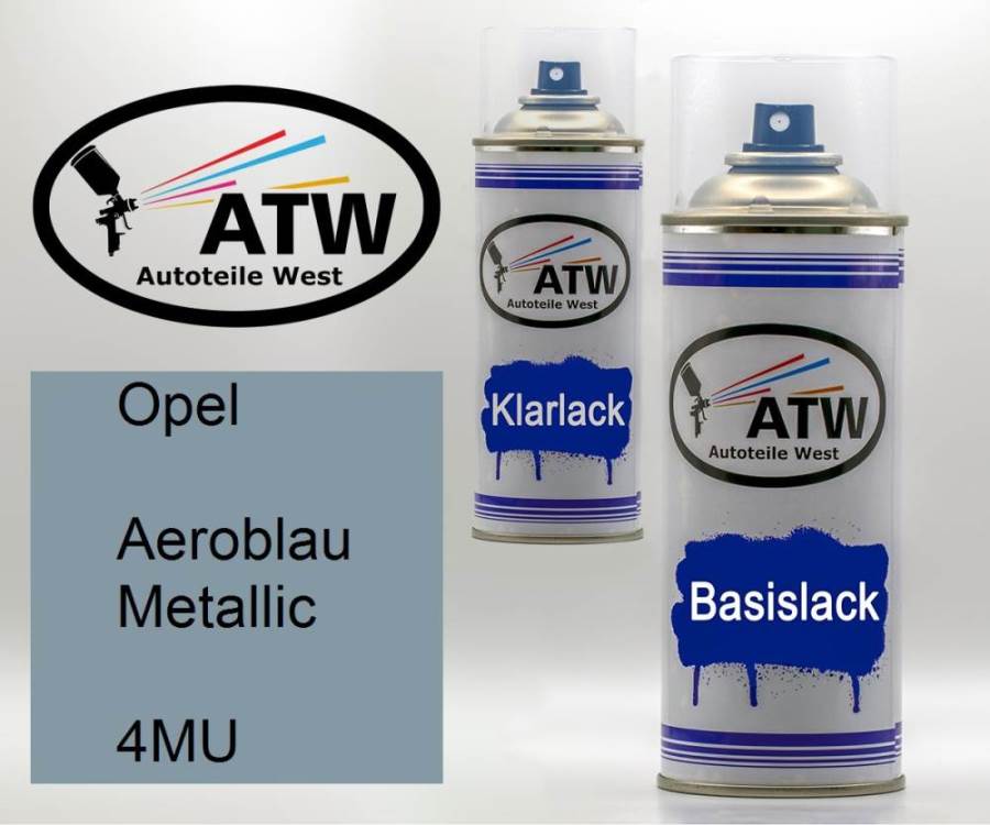 Opel, Aeroblau Metallic, 4MU: 400ml Sprühdose + 400ml Klarlack - Set, von ATW Autoteile West.